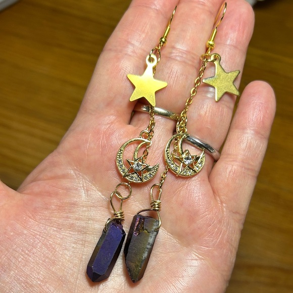 3/$25 Star and Moon Dangle Earrings - Picture 2 of 5